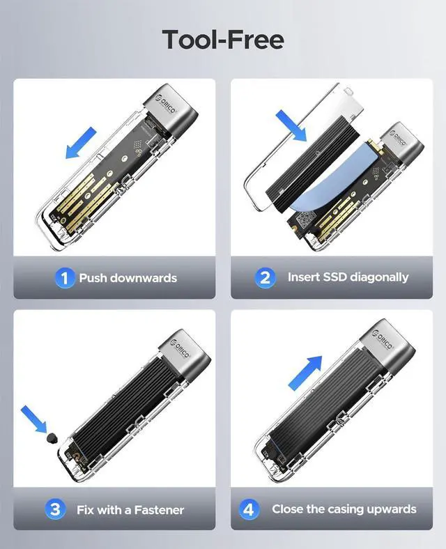 Alt view image 7 of 7 - ORICO 1TB DIY Portable SSD - Up to 1000MB/s - USB-C, J10 256GB Gen 3x4 SSD with 10Gbps USB 3.2 Type-C to M.2 SSD Enclosure for NVMe M.2(M-Key/B+M-Key) SSD-TXM2M