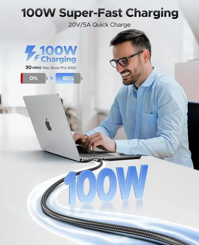 Alt view image 5 of 7 - ORICO USB C to USB C Cable with LED Display, PD100W USB C Charger Cable Fast Charging, 2 Pack 6.6ft Nylon Braided Type C Cable Compatible with iPhone 15/Pro/Plus/Pro Max, MacBook, iPad Pro/Air