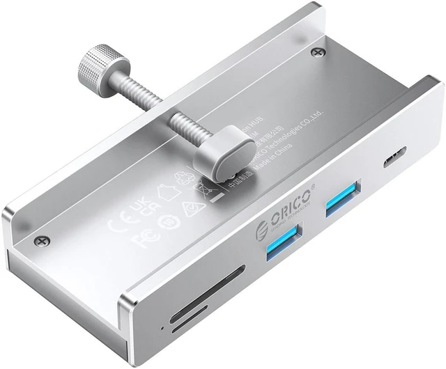 Main image of ORICO USB C HUB, Monitor-Edge and Desk-Edge USB 3.0 2-Port & USB C*1+TF/SD+Audio, Extra Power Supply, Space-Saving, Compact USB 3.0 Clamp Hub, Ultra-Portable Travel Hub for Laptop Silver