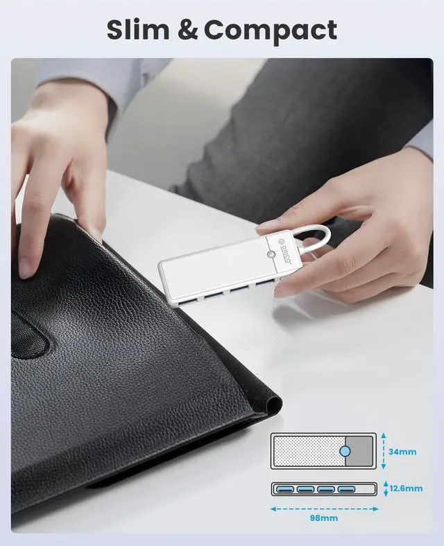 Alt view image 5 of 7 - ORICO Type C to 4-Port USB 3.0 Hub, Ultra-Slim Data USB Hub with 0.98ft Extended Cable for Windows,XP, Vista ,Windows, Linux and Mac Desktop or Laptop -Black White 4 USB 3.0 15cm USB C 1 Pack