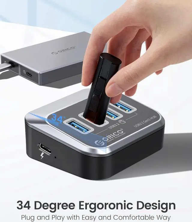 Alt view image 2 of 7 - ORICO 4 Port USB 3.2 HUB Type USB C Splitter With 5V2A Type C Power Port, C to C cable, USB A Adapter for MacBook Accessories