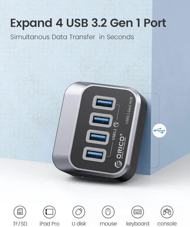 Alt view image 5 of 7 - ORICO 4 Port USB 3.2 HUB Type USB C Splitter With 5V2A Type C Power Port, C to C cable, USB A Adapter for MacBook Accessories