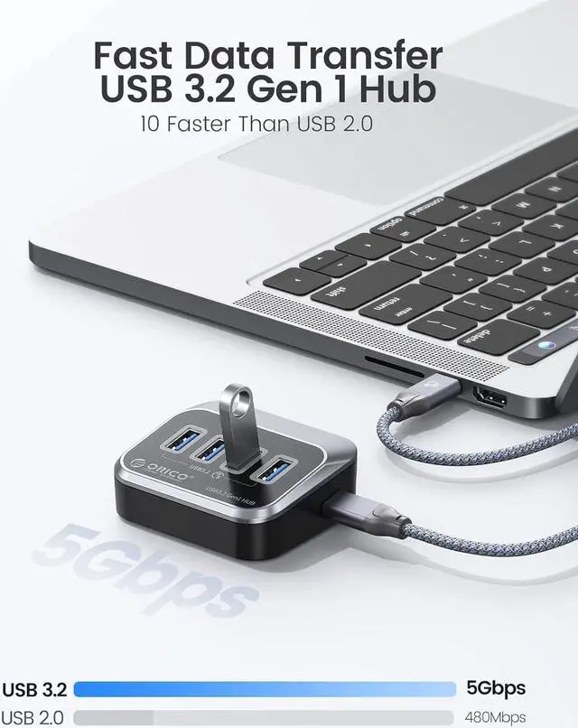 Alt view image 6 of 7 - ORICO 4 Port USB 3.2 HUB Type USB C Splitter With 5V2A Type C Power Port, C to C cable, USB A Adapter for MacBook Accessories