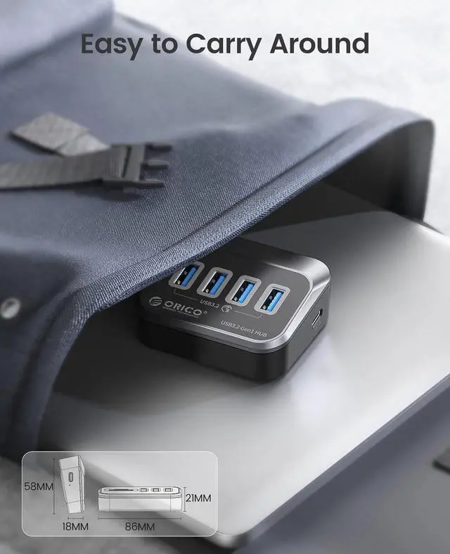 Alt view image 3 of 7 - ORICO 4 Port USB 3.2 HUB Type USB C Splitter With 5V2A Type C Power Port, C to C cable, USB A Adapter for MacBook Accessories