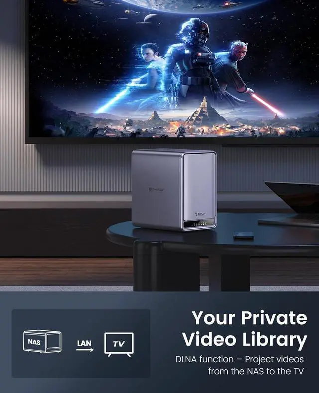 Alt view image 7 of 7 - ORICO NAS Metabox Private Cloud 5 Bay NAS Storage and Local Cloud, Networkable Enclosure with APP-Connected for Team/Family, Samba & DLNA Protocol, 4-Core CPU, 2GB RAM DDR4, Hardware RAID(Diskless)
