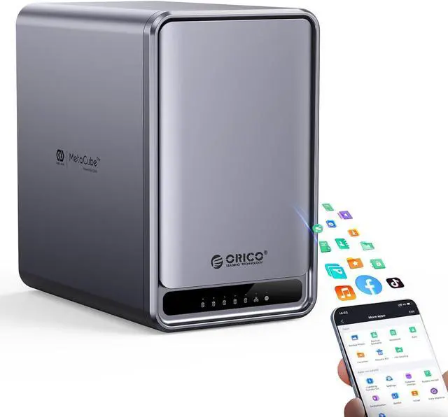 Main image of ORICO NAS Metabox Private Cloud 5 Bay NAS Storage and Local Cloud, Networkable Enclosure with APP-Connected for Team/Family, Samba & DLNA Protocol, 4-Core CPU, 2GB RAM DDR4, Hardware RAID(Diskless)