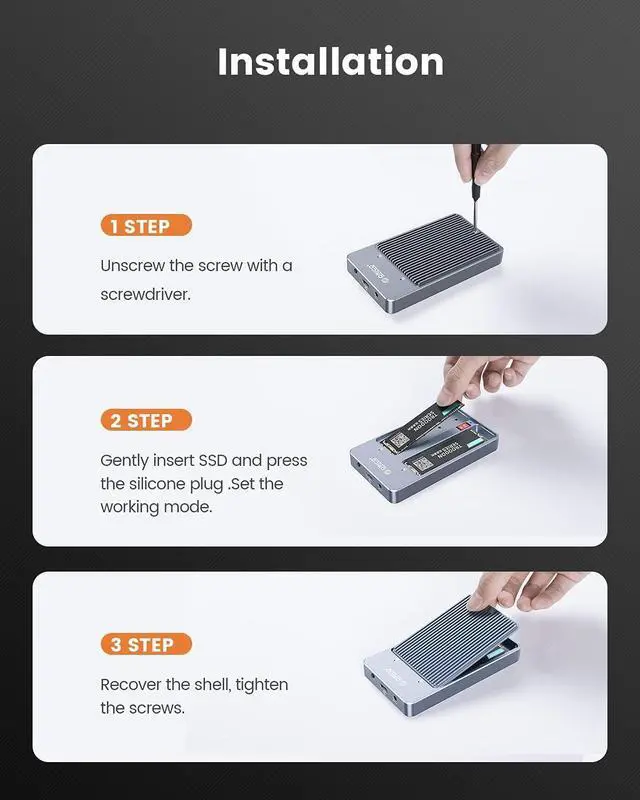Alt view image 4 of 7 - ORICO Dual Bay M.2 SATA SSD Enclosure RAID with PM/Raid0/Raid1/JBOD Mode,USB3.1 Gen2 Type C 10Gbps B-Key/B+M Key Solid State Drive Case Adapter for SSD Size 2230/2242/2260/2280 Support UASP-M2N210