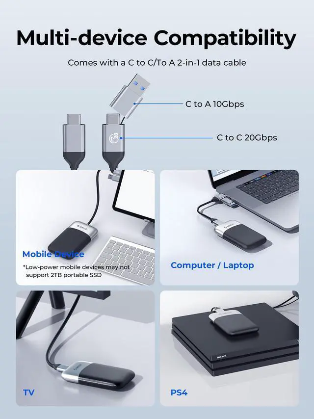 Alt view image 5 of 7 - ORICO Taichi Portable SSD 2000MB/S External Solid State Drive 2TBUSB 3.2 Gen2 Type- C PSSD