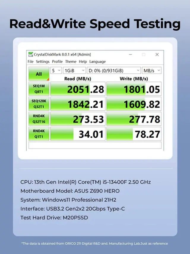 Alt view image 4 of 7 - ORICO Taichi Portable SSD 2000MB/S External Solid State Drive 2TBUSB 3.2 Gen2 Type- C PSSD