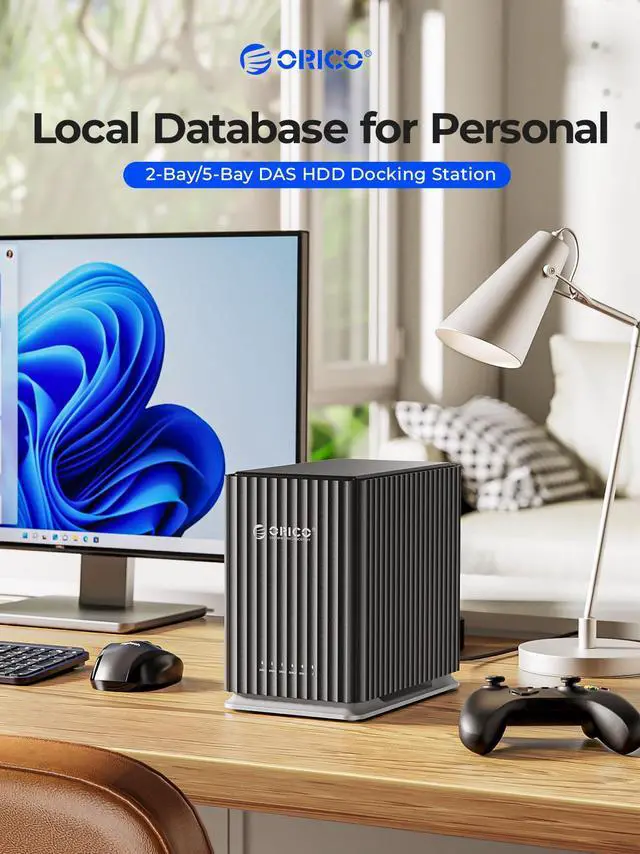 Alt view image 2 of 7 - ORICO 2 Bay External Hard Drive Enclosure Type-C 5Gbps Hard Drive Docking Station for 2.5/3.5" HDD SSD Support 44TB Storage expansion with Built-in Cooling Fan For Personal Users(9728)