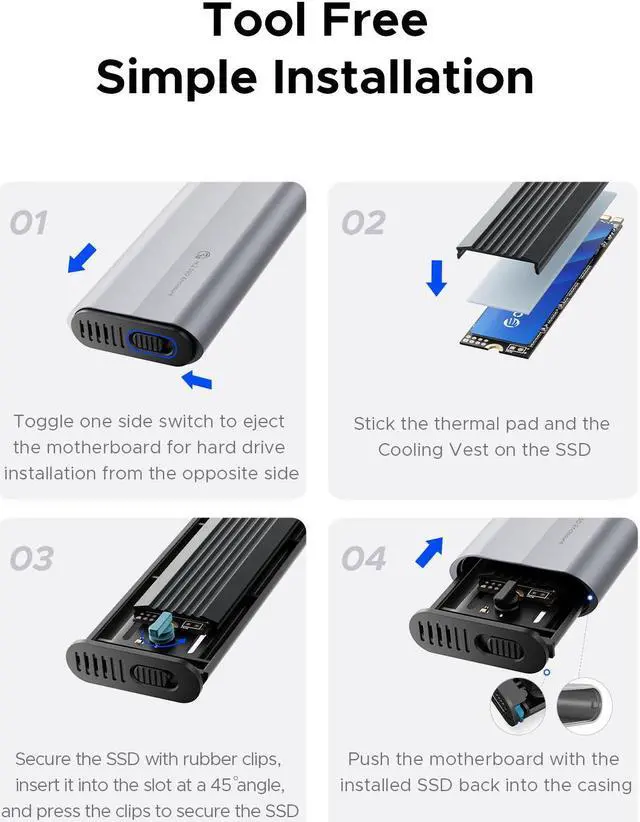 Alt view image 5 of 7 - ORICO M.2 NVMe SSD Enclosure Tool-Free USB External 10Gbps M.2 NVMe to USB Adapter Support UASP for PCIe NVMe SSD (AXM2)