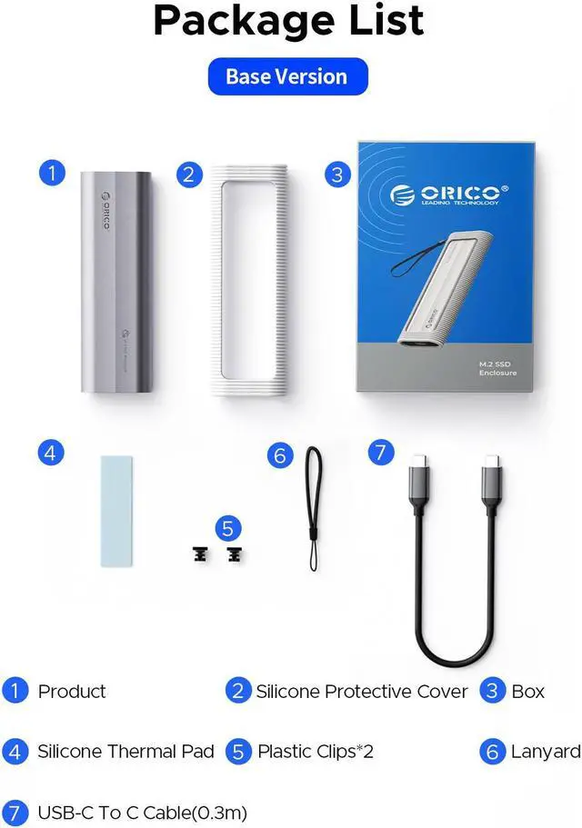 Alt view image 7 of 7 - ORICO M.2 NVMe SSD Enclosure Tool-Free USB External 10Gbps M.2 NVMe to USB Adapter Support UASP for PCIe NVMe SSD (AXM2)