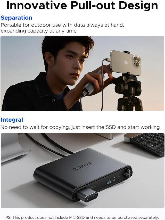 Alt view image 3 of 7 - ORICO 10Gbps detachable M.2 SSD enclosure docking station  with 10 port expansion innovative audio control and desktop aesthetics dock design,  with HDMI@4K60HZ, RJ45 and PD(PTM1)