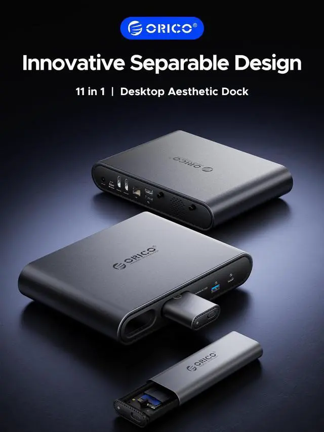 Alt view image 2 of 7 - ORICO Dual Bay M.2 SSD Enclosure Docking Station with HDMI@4K60HZ, 11-in-1 Expansion desktop aesthetic dock design PTM2)