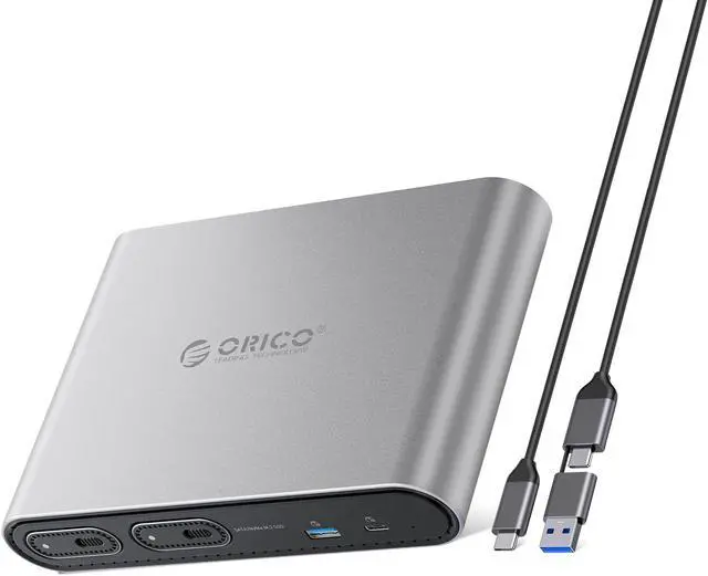 Main image of ORICO Dual Bay M.2 SSD Enclosure Docking Station with HDMI@4K60HZ, 11-in-1 Expansion desktop aesthetic dock design PTM2) M.2 Dual-Bay - Sliver