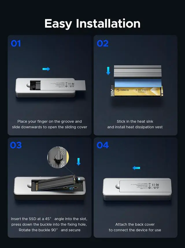 Alt view image 6 of 7 - ORICO 40Gbps USB4 M.2 SSD Enclosure 8TB with Cooling Fan PCIe4.0 NVME Enclosure RGB Compatible with Thunderbolt 3/4 for mac For Video Editing Users (OUM2-U4)