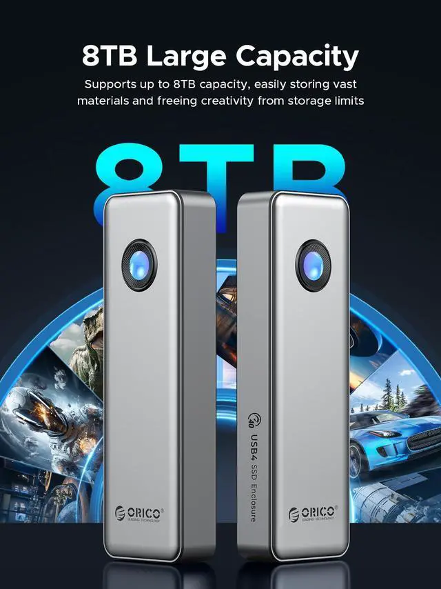 Alt view image 5 of 7 - ORICO 40Gbps USB4 M.2 SSD Enclosure 8TB with Cooling Fan PCIe4.0 NVME Enclosure RGB Compatible with Thunderbolt 3/4 for mac For Video Editing Users (OUM2-U4)
