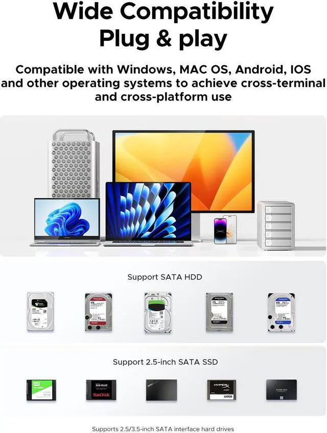 Alt view image 7 of 7 - ORICO 5 Bay DAS Hard Drive Enclosure USD3.0 Support Raid for 2.5/3.5 inch HDD SSD for Enterprise Class Data Storage Aluminum  (9958RU3)