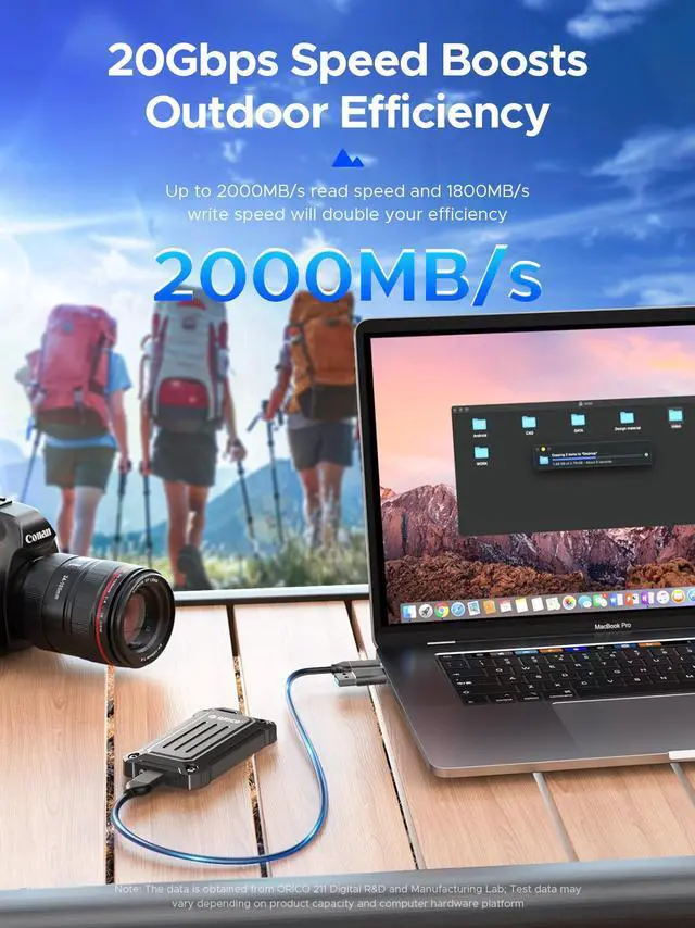 Alt view image 4 of 7 - ORICO 1TB Mini Portable External SSD 20Gbps,up to 2000MB/s,USB3.2 Gen2 Type- C Portable Solid State Drive for Outdoor,with 2-in-1 Cable