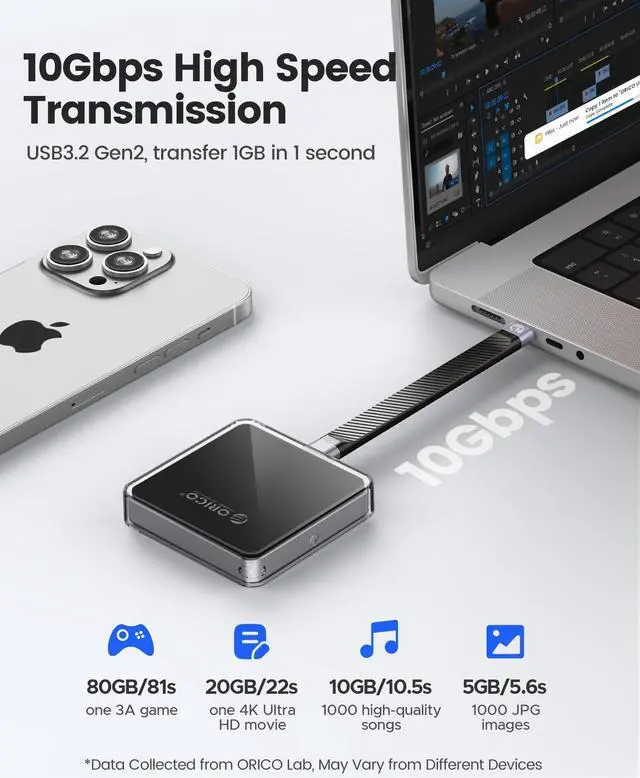 Alt view image 4 of 7 - ORICO M.2 NVMe SSD Enclosure 2230 Magnetic 10Gbps M.2 to USB Type C xternal Adapter for iPhone 15 Pro Max ProRes MacBook