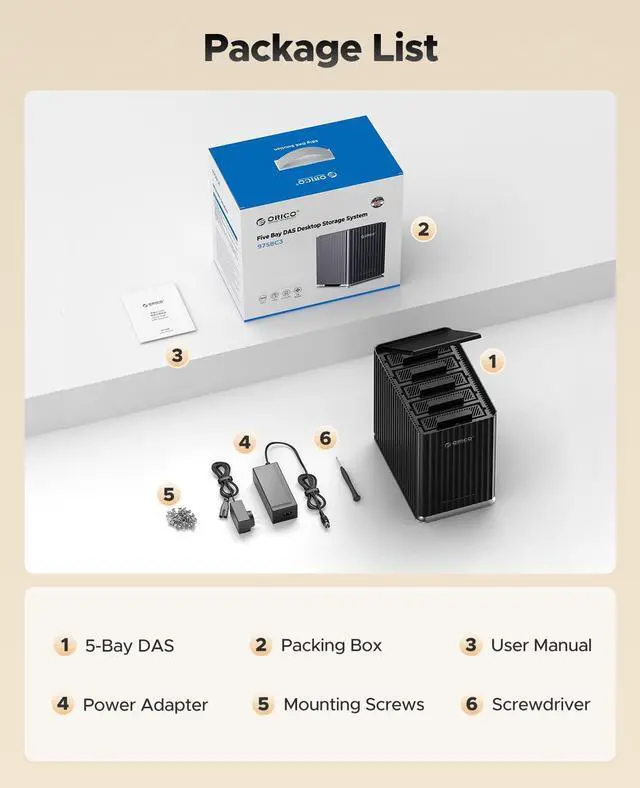 Alt view image 7 of 7 - ORICO 5-Bay Hard Drive Docking Station 5Gbps Type-C to SATA External Hard Drive Enclosure 3.5/2.5 inch SATA SSD HDD Dock,12V/10A Power Adapter,Support 22TB,Built-in Cooling Fan, for Home Data Manageme
