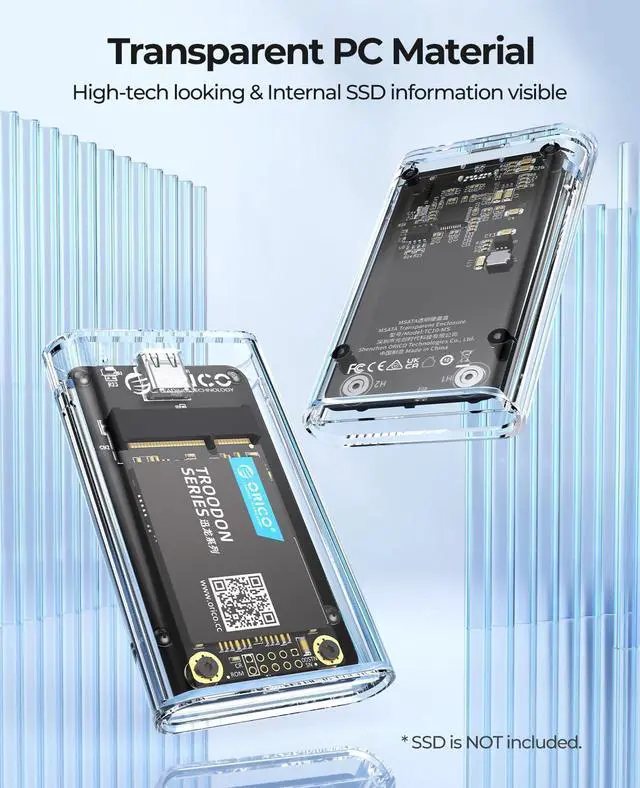 Alt view image 2 of 7 - ORICO 5Gbps mSATA Enclosure USB 3.0 mSATA SSD Enclosure Case Max 2TB- Tool-Free Transparent External USB3.0 to Mini SATA SSD Adapter with C to C Cable