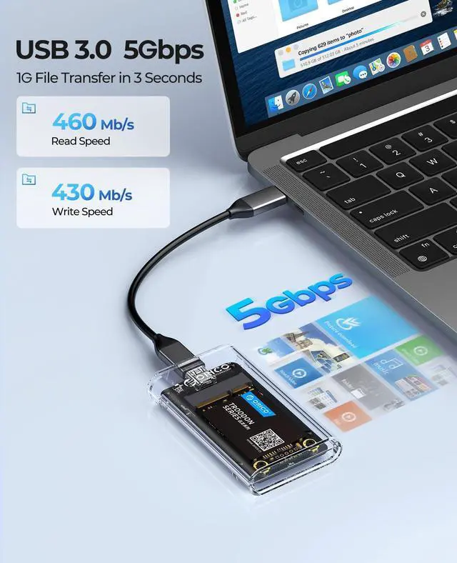 Alt view image 3 of 7 - ORICO 5Gbps mSATA Enclosure USB 3.0 mSATA SSD Enclosure Case Max 2TB- Tool-Free Transparent External USB3.0 to Mini SATA SSD Adapter with C to C Cable