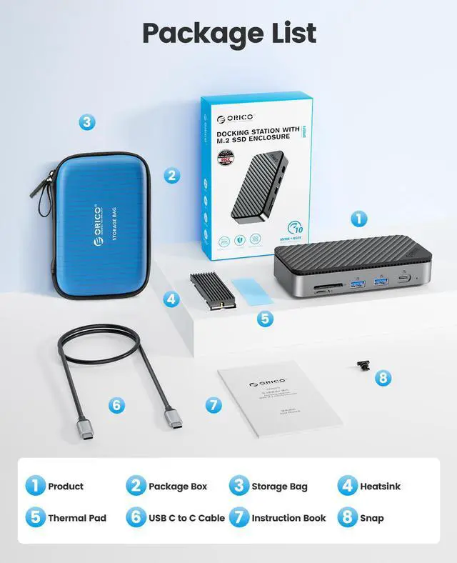 Alt view image 7 of 7 - ORICO M.2 NVMe and SATA SSD Enclosure Docking Station USB C Hub 10Gbps PD 100W RJ45 SD/TF 4K 10-in-1 USB C Docking Station for Laptop Macbook Pro, with Fan