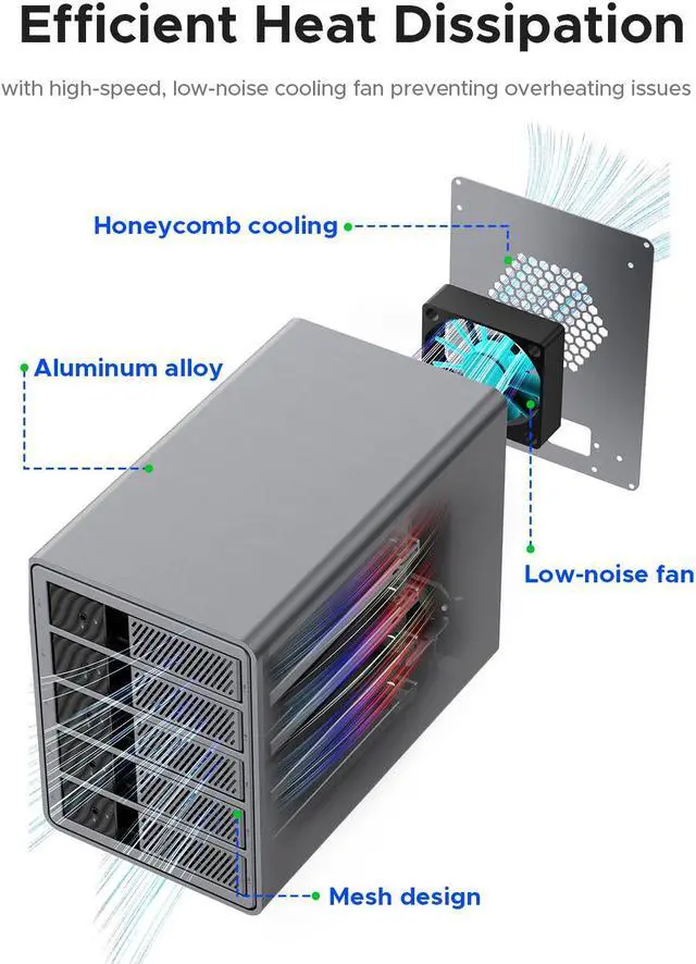 Alt view image 4 of 7 - ORICO 4 Bay 3.5" Hard Drive Enclosure USB3.0 5Gbps DAS PRO 150W Power Build-in Cooling Fan for Business User Aluminum  (9848U3)