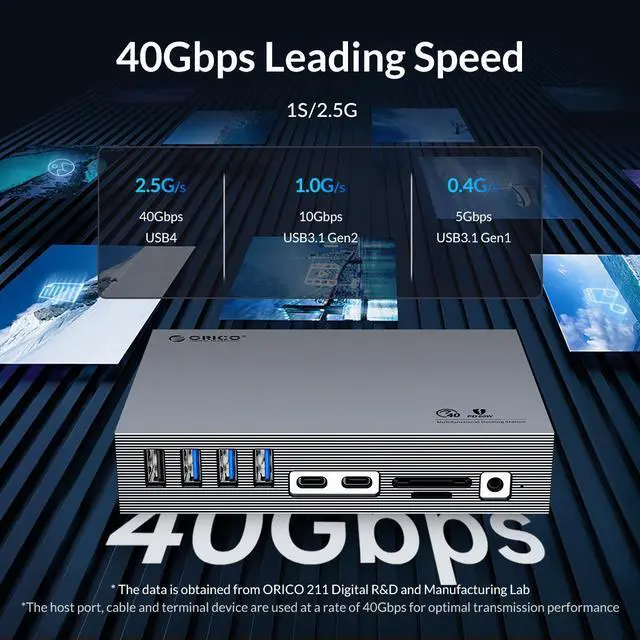 Alt view image 4 of 7 - ORICO 15 in 1 USB C Docking Station Compatible with Thunderbolt 3, USB C HUB, Triple Display Type C to 8K60Hz DP 40Gbps RJ45 3.5mm PD SD for PC Windows Mac OS