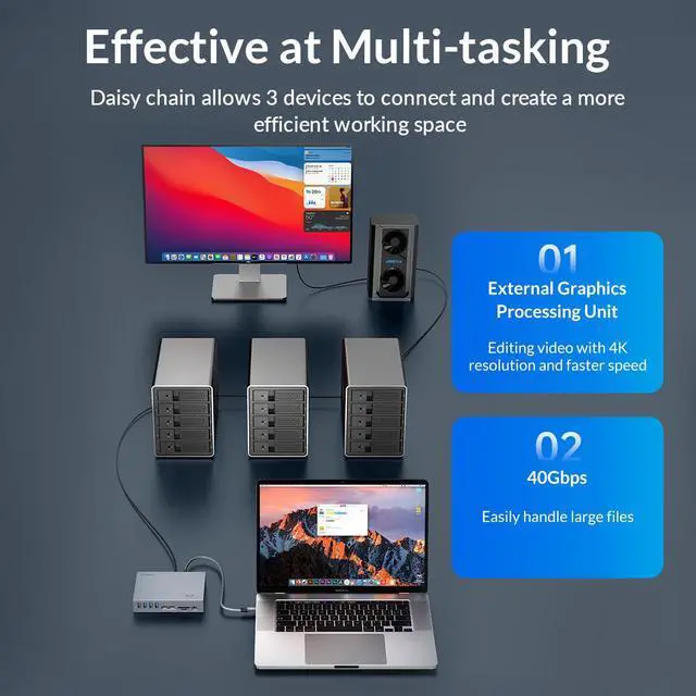 Alt view image 5 of 7 - ORICO 15 in 1 USB C Docking Station Compatible with Thunderbolt 3, USB C HUB, Triple Display Type C to 8K60Hz DP 40Gbps RJ45 3.5mm PD SD for PC Windows Mac OS