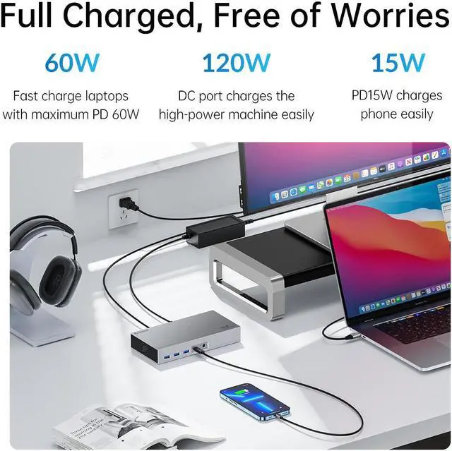 Alt view image 6 of 7 - ORICO 8K Dual USB C Dock 40Gbps with Dual Bay M.2 NVMe NGFF Enclosure USB C HUB with 60W Power Delivery, Display 8K@60Hz, Dual 4K, Gigabit Ethernet For Thunderbolt 3