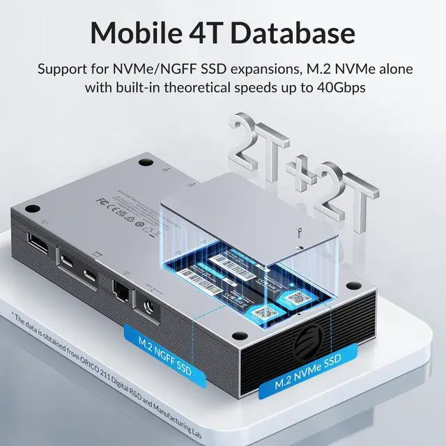 Alt view image 3 of 7 - ORICO 8K Dual USB C Dock 40Gbps with Dual Bay M.2 NVMe NGFF Enclosure USB C HUB with 60W Power Delivery, Display 8K@60Hz, Dual 4K, Gigabit Ethernet For Thunderbolt 3