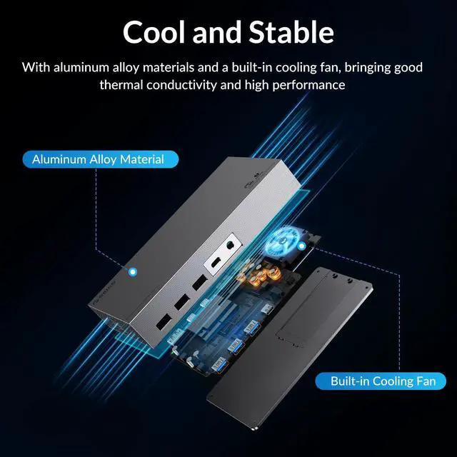 Alt view image 5 of 7 - ORICO 8K Dual USB C Dock 40Gbps with Dual Bay M.2 NVMe NGFF Enclosure USB C HUB with 60W Power Delivery, Display 8K@60Hz, Dual 4K, Gigabit Ethernet For Thunderbolt 3