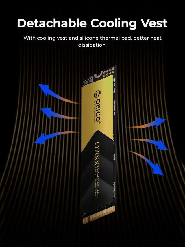Alt view image 7 of 7 - ORICO O7000 4TB M.2 NVMe SSD PCIe Gen4 Read Speed Up to 7000Mb/s M.2 2280 Internal Solid State Drive with Heatsink Cooling Vest for PC Desktop Laptop Game-Player