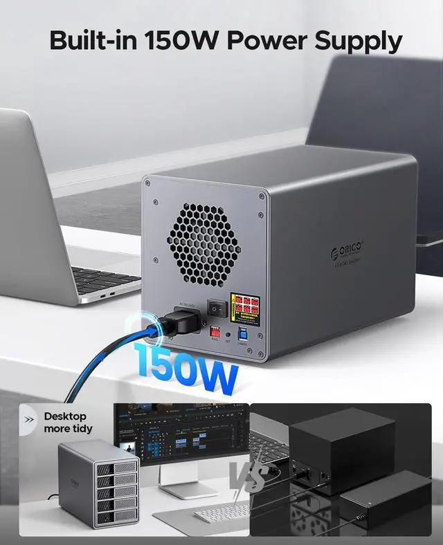 Alt view image 4 of 7 - ORICO 4 Bay Hard Drive Enclosure Support 8 RAID Modes USB 3.0 External Hard Drive Docking Station for 3.5inch SATA SSD HDD,up to 88TB,Alluminum DAS PRO Expansion Backup