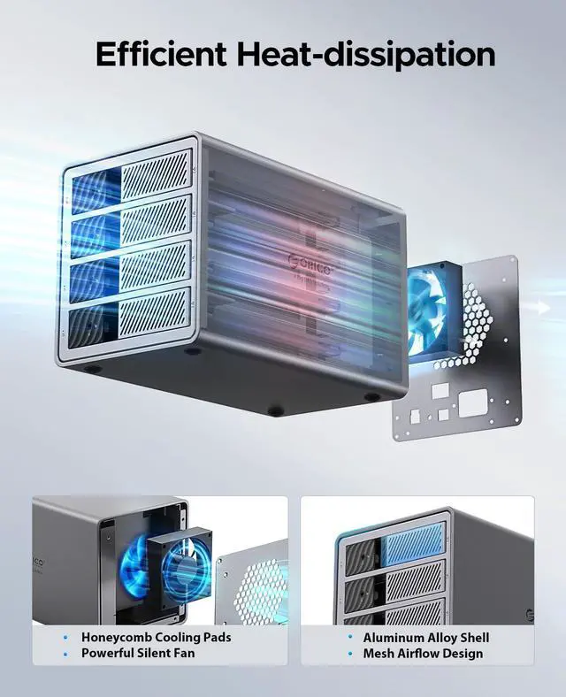 Alt view image 5 of 7 - ORICO 4 Bay Hard Drive Enclosure Support 8 RAID Modes USB 3.0 External Hard Drive Docking Station for 3.5inch SATA SSD HDD,up to 88TB,Alluminum DAS PRO Expansion Backup