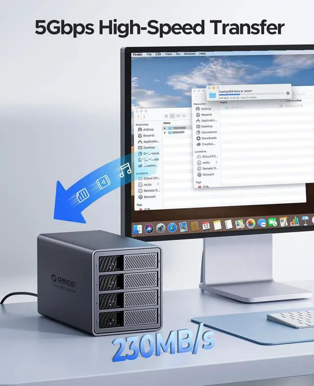 Alt view image 3 of 7 - ORICO 4 Bay Hard Drive Enclosure Support 8 RAID Modes USB 3.0 External Hard Drive Docking Station for 3.5inch SATA SSD HDD,up to 88TB,Alluminum DAS PRO Expansion Backup