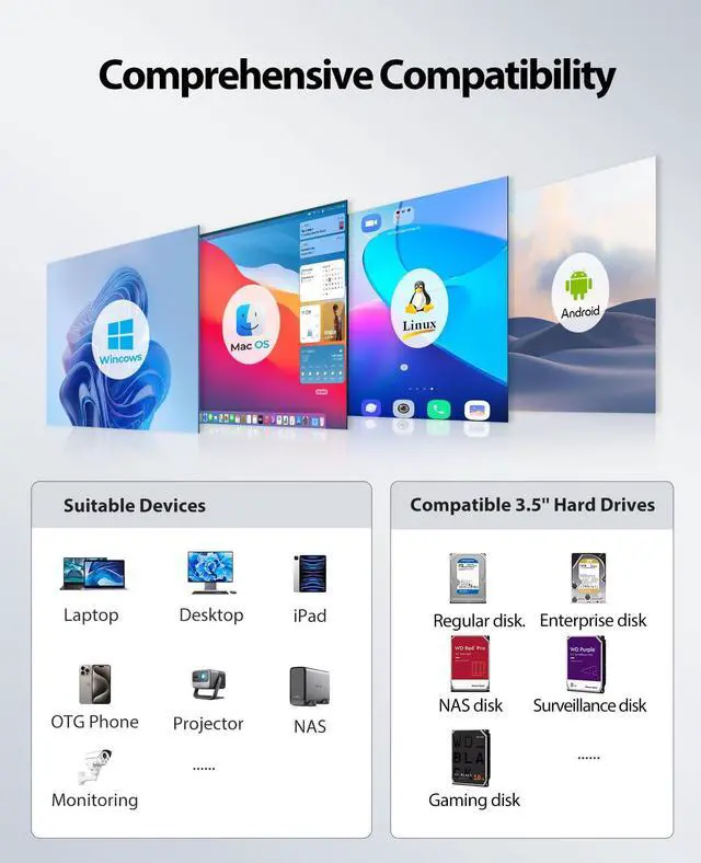 Alt view image 7 of 7 - ORICO 4 Bay Hard Drive Enclosure Support 8 RAID Modes USB 3.0 External Hard Drive Docking Station for 3.5inch SATA SSD HDD,up to 88TB,Alluminum DAS PRO Expansion Backup
