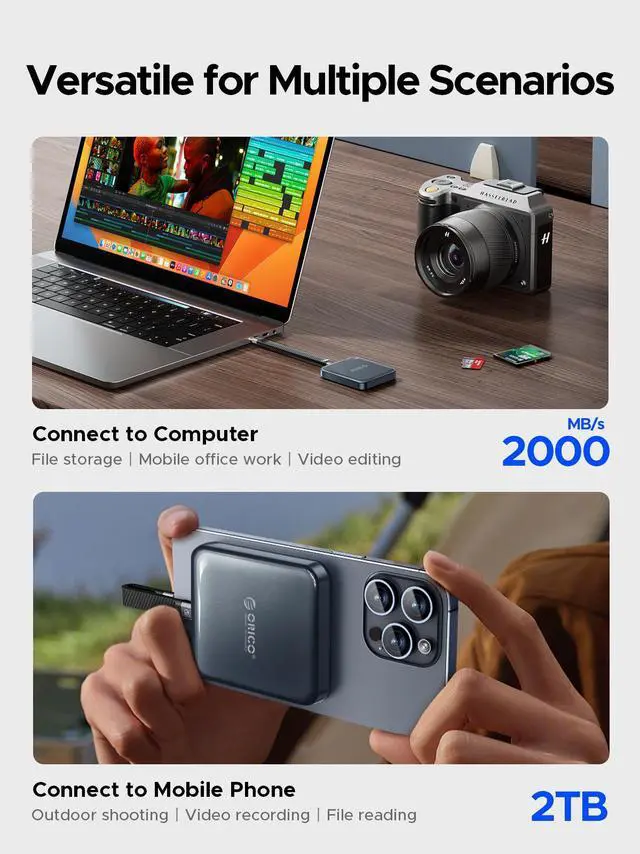 Alt view image 6 of 7 - ORICO Magnetic Mini Portable SSD up to 2000MB/s USB-C for iPhone 15 Pro/Max ProRes (A20PLUS)