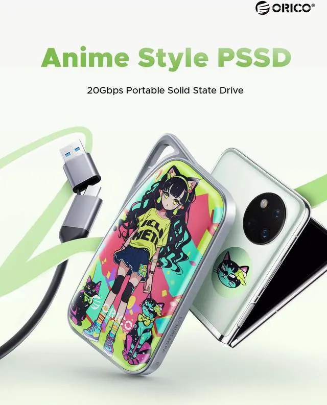 Alt view image 2 of 7 - ORICO Vivid 20Gbps Portable SSD Type C 2000MB/s Colorful Graffiti External Solid State Drive (W20)