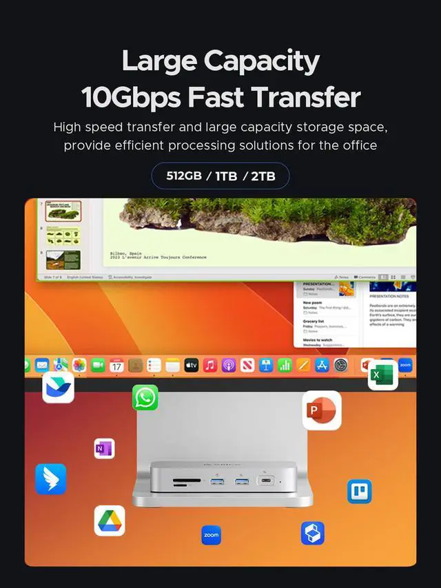 Alt view image 7 of 7 - ORICO Data Link 10-in-1 PSSD Docking Station with 2TB M.2 SSD Built in Cooling Fan 10Gbps PD100W 4K@30Hz Display USB C HUB with  for MacBook iMac  (SJ10)