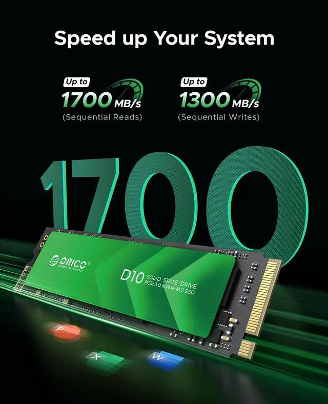 Alt view image 2 of 7 - ORICO 128GB M.2 NVMe SSD PCIe3.0 M Key 2280 NVMe Internal Solid State Drive for Office