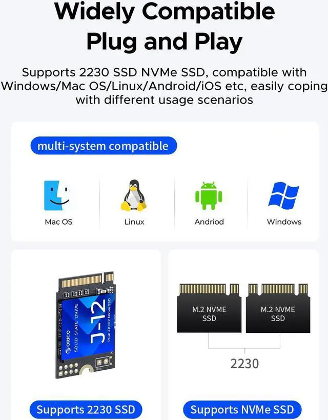 Alt view image 7 of 7 - ORICO M.2 2230 NVMe SSD Enclosure 10Gbps Metal Shockproof for iPhone15 Pro Max ProRes MacBook (XAM2-G2)