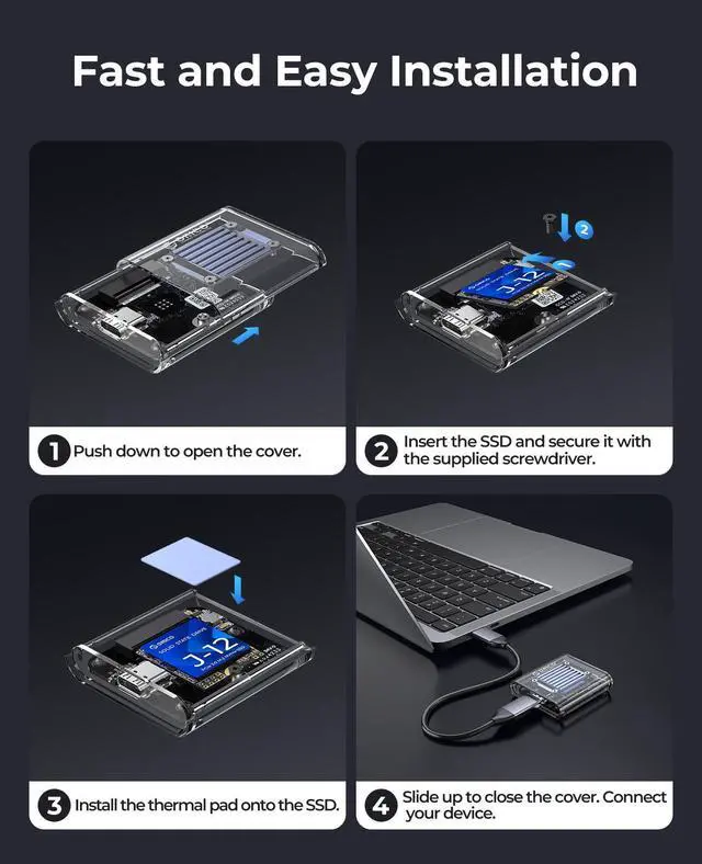 Alt view image 6 of 7 - ORICO Protable Mini Transparent M.2 NVME SSD For 2230 Type C to Type C 10Gpbs Fast Speed Max Support 2TB With UASP Trim Installation tools