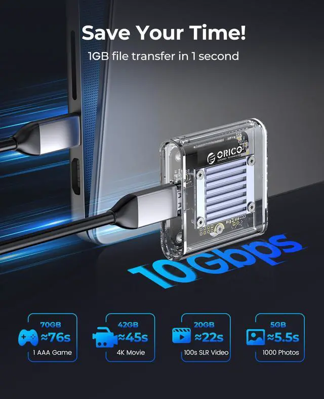 Alt view image 3 of 7 - ORICO Protable Mini Transparent M.2 NVME SSD For 2230 Type C to Type C 10Gpbs Fast Speed Max Support 2TB With UASP Trim Installation tools
