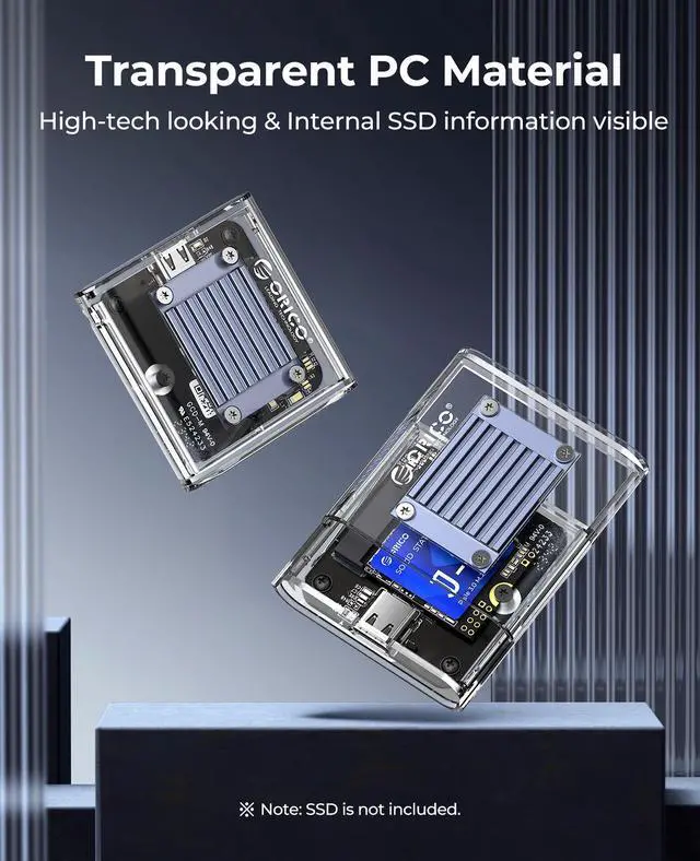Alt view image 2 of 7 - ORICO Protable Mini Transparent M.2 NVME SSD For 2230 Type C to Type C 10Gpbs Fast Speed Max Support 2TB With UASP Trim Installation tools