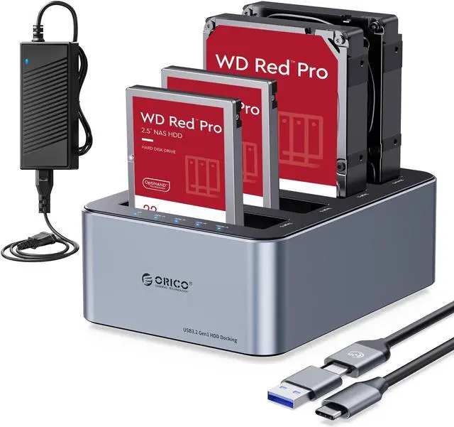 Main image of ORICO 80TB USB C to SATA I/II/III 4 Bay External Hard Drive Enclosure Docking Station for 2.5 or 3.5 inch HDD, SSD with Hard Drive Duplicator/Cloner Function Aluminum