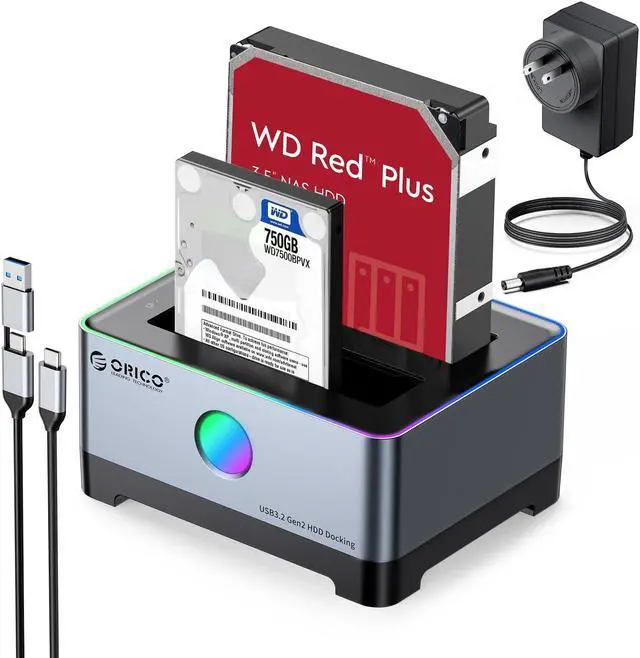 Main image of ORICO 2 Bay RGB HDD Docking Station Type-C Aluminum 2.5/3.5 Inch HDD Case RGB Cyberpunk Design 10Gbps Fast Speed Hard Disk Bay for PC Without Clone Function
