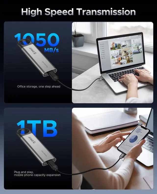 Alt view image 7 of 7 - ORICO 1TB External SSD 10Gbps Solid State Drive Type-C Portable SSD